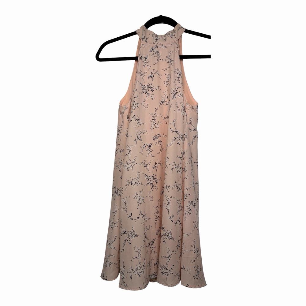 Lulus XS Blush Pink Floral Halter Shift Dress Sleeveless Tie Neck Mini